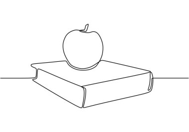 Elma vektörlü kitabın sürekli çizimi. Öğrenim ve eğitim sembolü tasarımı kavramı.