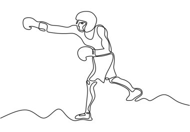 Boksör sporcunun bir çizimi. Vektör boks sporu. El çizimi minimalizm egzersiz teması.