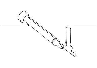 İğne vektörlü şırınganın sürekli çizimi. Tıbbi teçhizat veya araçlar çizim el.