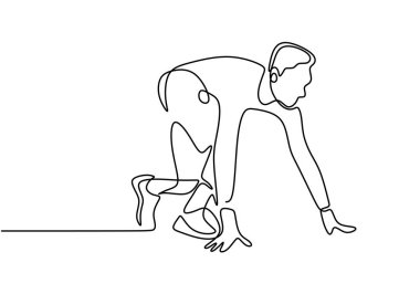 Koşmaya başla, atlet. Devamlı çizim yap. Vektör el çizimi minimalizm spor teması.