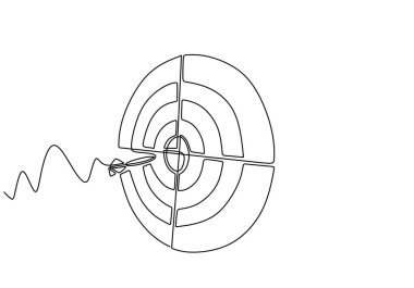 Oklu hedef. Amacına ulaş. Minimalizm tasarımı ile sürekli çizilmiş bir çizginin vektörü. Resimler beyaz arkaplanda izole edildi.