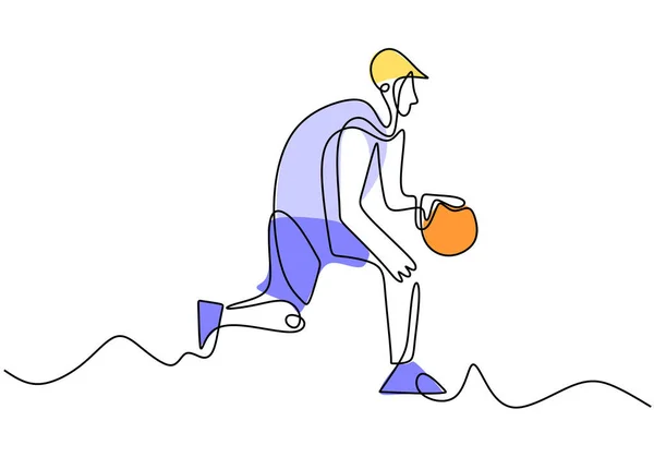 Desenho de linha contínua de jogador de basquete. Pessoa jogando cesta jogo esporte vetor ilustração minimalismo —  Vetores de Stock
