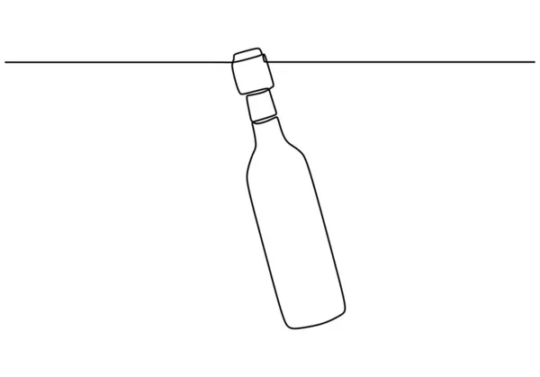 Disegno continuo di una linea di bottiglia di vino — Vettoriale Stock