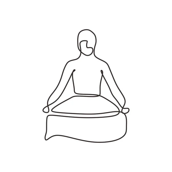 Desenho contínuo de uma linha de pessoa meditação. Religião e meditação conceito de corpo e mente relaxamento . —  Vetores de Stock