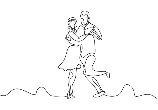 Συνεχής μονοχρωμία ζευγαριού χορευτικού φορέα. Ο άνθρωπος και το κορίτσι κάνει ρομαντική χορό μινιμαλιστικό σχεδιασμό εικονογράφηση. — Διανυσματικό Αρχείο