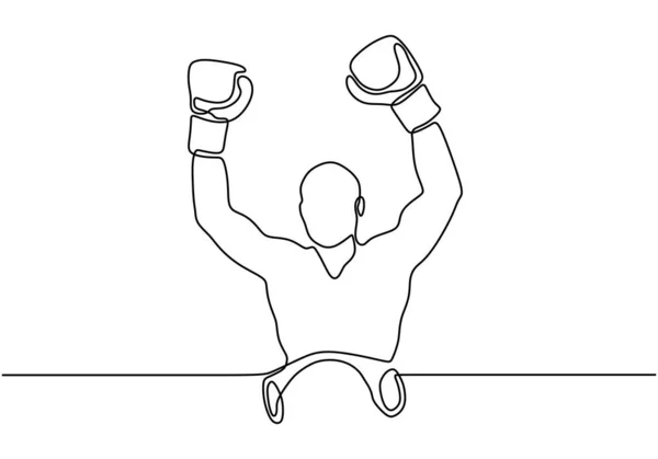 Continu un dessin de ligne de boxeur levant la main après avoir remporté un championnat. Personne en tant que gagnant. Vecteur de concept sportif isolé sur fond blanc . — Image vectorielle