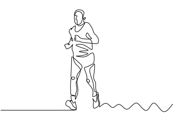 Dessin linéaire continu de Runner man. Les gens courent quand ils font du sport d'action ou du jogging . — Image vectorielle