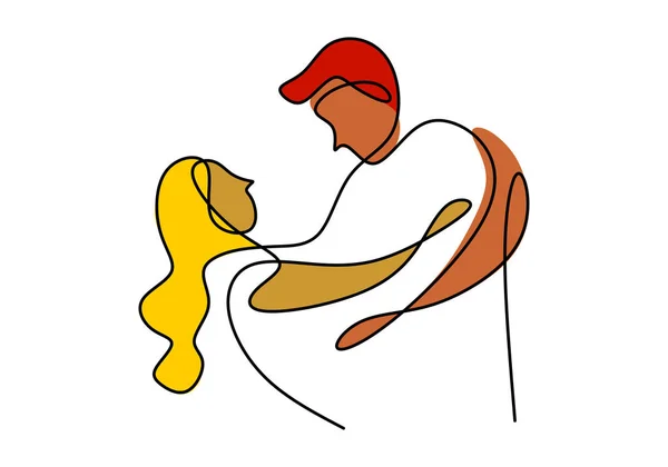 Nepřetržitá jednořádková kresba párového tanečního vektoru. Muž a dívka dělá romantický tanec minimalismus design ilustrace. — Stockový vektor