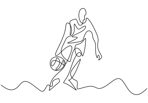 Een lijn basketbal speler minimalisme ontwerp vector illustratie sport thema. — Stockvector