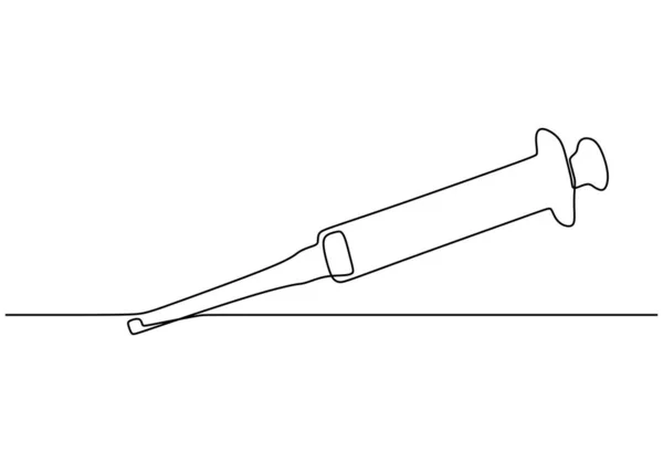 Dessin continu d'une ligne de seringue avec vecteur d'aiguille. Matériel médical ou outils illustration dessinée à la main . — Image vectorielle