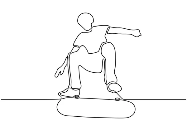 Dessin continu d'une ligne du joueur de skateboard. Thème illustration vectorielle sport. Personne jouant le jeu pour l'exercice et le passe-temps isolé sur fond blanc . — Image vectorielle