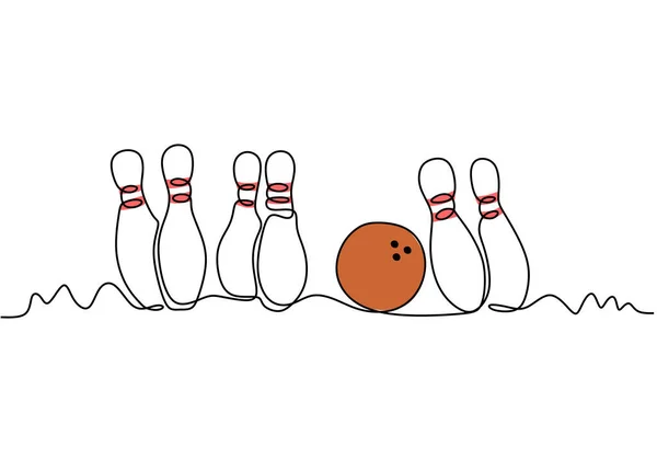 Egy vonalrajz bowling labda és álló csapok vektor minimalizmus tervezés. — Stock Vector