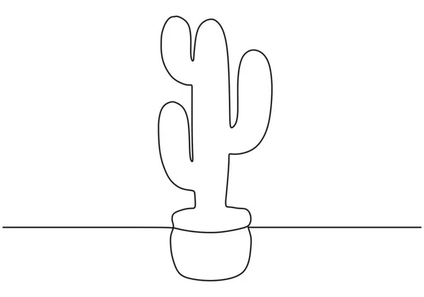 Continu een lijntekening van cactus op de pot. Plant minimalisme ontwerp vector illustratie geïsoleerd op witte achtergrond. — Stockvector