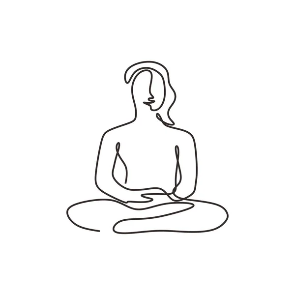 Dibujo continuo de una línea de yoga chica haciendo meditación. Ilustración vectorial minimalismo deporte tema diseño . — Vector de stock