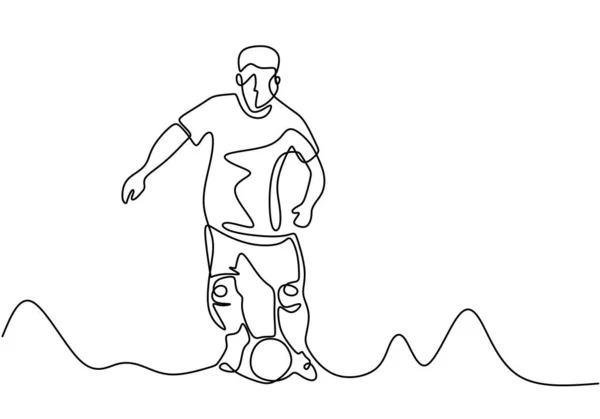 Desenho de linha contínua de jogador de futebol. Vector mão desenhada esboço um lineart simplicidade e minimalismo estilo de esporte tema. Pessoas jogando jogo no jogo . — Vetor de Stock