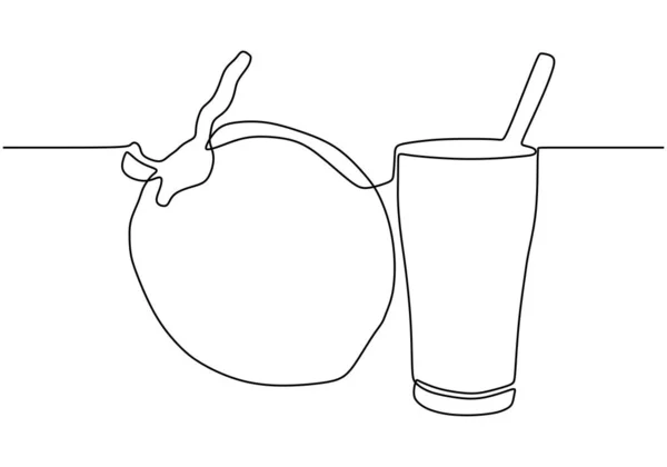 Dibujo continuo de una línea de bebida de coco. Concepto de cóctel para fiesta de verano en la playa o vacaciones . — Vector de stock