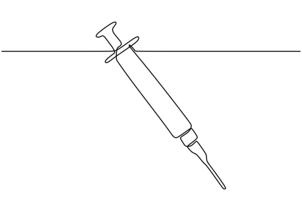 Desenho contínuo de uma linha de agulha com vetor de seringa. Equipamento médico e ferramentas de design de tema isolado em fundo branco estilo minimalismo . —  Vetores de Stock
