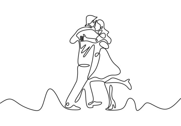 Dibujo continuo de una línea del vector de danza de pareja. Hombre y chica haciendo romántica danza minimalismo diseño ilustración . — Archivo Imágenes Vectoriales