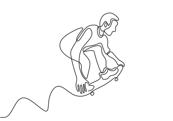 Één doorlopend getrokken skateboard getekend door handgeschilderd silhouet. Lijnkunst vector schets met de hand getekend. Minimalistisch ontwerp. — Stockvector