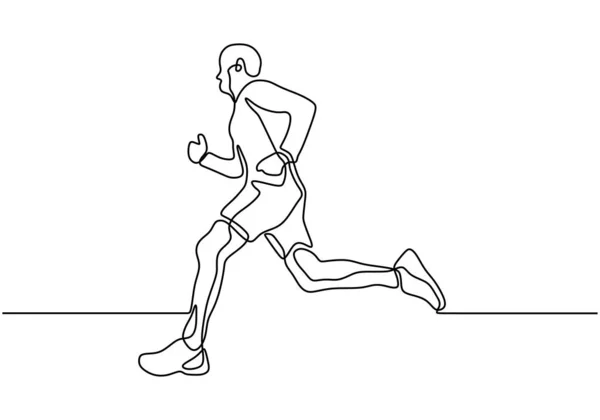 Ununterbrochene Linienziehung von Personen, die während eines Sportmarathons oder Sprintspiels laufen. Meisterspieler beim Joggen. — Stockvektor