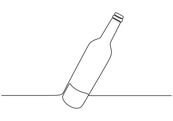 Continuous one line drawing of wine bottle — ストックベクタ