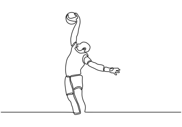 Nepřetržitá kresba jednoho řádku basketbalisty. Osoba jako sportovec hrát košíkovou hru sport. — Stockový vektor