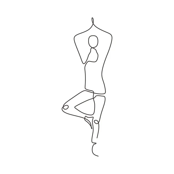 Disegno continuo di una linea di yoga ragazza. Persona che fa esercizio per il rilassamento e la meditazione della sua mente e del corpo. Illustrazione vettoriale minimalismo sport tema design . — Vettoriale Stock