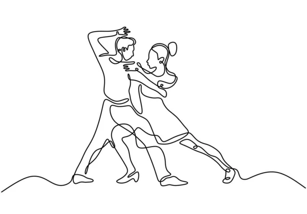 Terus menerus satu baris gambar tari tango romantis. pasangan tarian pria dan wanita . - Stok Vektor