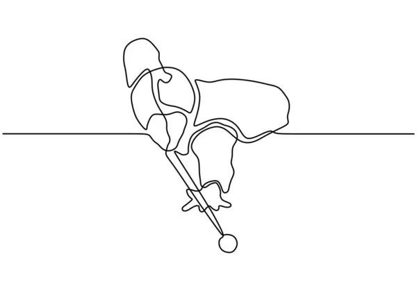 Nepřetržitý jeden řádek kreslení osoby hrající kulečník sportovní hra — Stockový vektor