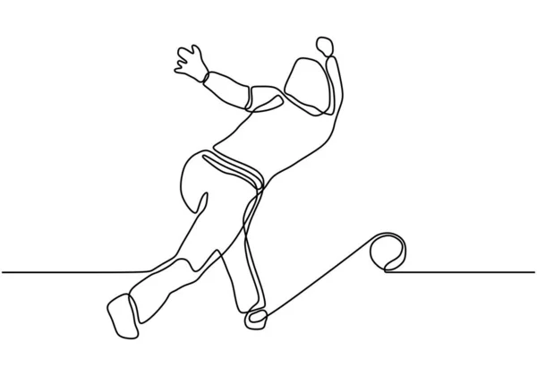 Person throwing a bowling ball to make a strike continuous one line drawing. Vector sport game player. — ストックベクタ