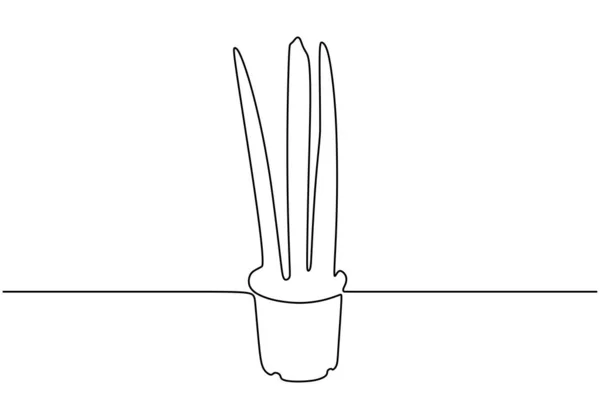 Dessin continu d'une ligne de design minimaliste végétal succulent. Plante sur le pot . — Image vectorielle