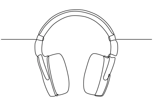 Dibujo continuo de una línea de auriculares para escuchar música . — Vector de stock