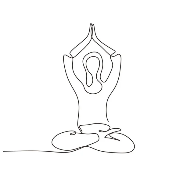 Nepřetržitá jednořádková kresba dívky z jógy při meditaci a relaxaci s lotosovou pozicí. Dámské cvičení sedí a relaxovat. Vektorové ilustrace minimalismus sport téma design. — Stockový vektor