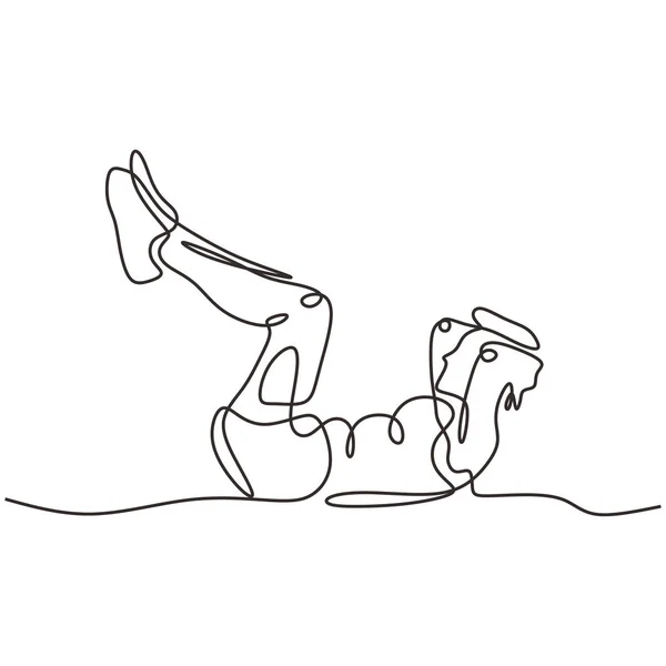 Kontinuierliche Zeichnung einer Linie von Personen, die aufsitzen. Männertraining und -training für die Ausdauer der Bauchmuskeln. Vektor Illustration Minimalismus Sport Thema Design. — Stockvektor