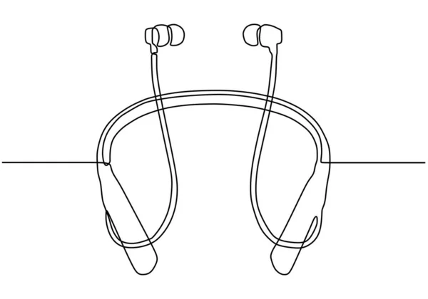 Continuous one line drawing of earphone tools of technology gadget. — ストックベクタ