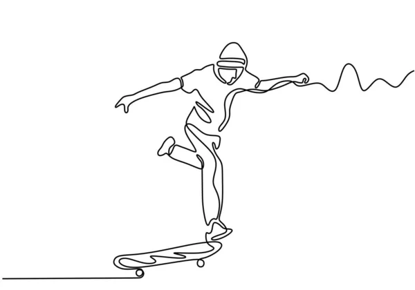 En kontinuerligt dragen linjeskateboard ritad för hand bild siluett. Linje konst vektor skiss enda handritade. Minimalistisk utformning. — Stock vektor