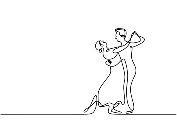 Disegno continuo di una linea del vettore di coppia Dancing. Minimalismo schizzo disegnato a mano di danza uomo e ragazza con bello e romantico . — Vettoriale Stock