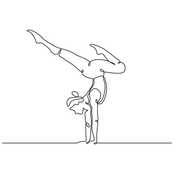 Yogacı kızın sürekli bir çizimi. Kadın egzersizi konsepti ellerle ayakta duruyor. Vektör illüstrasyon minimalizm spor tema tasarımı. — Stok Vektör