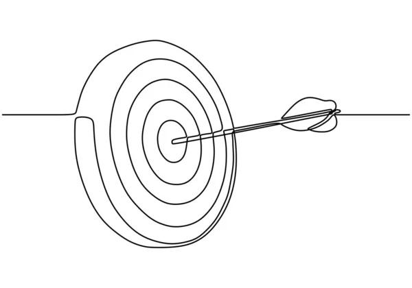 Continuous one line drawing of arrow sticking out of a target dartboard. — ストックベクタ