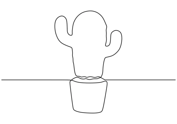 Continu een lijntekening van cactus op de pot. Plant minimalisme ontwerp vector illustratie geïsoleerd op witte achtergrond. — Stockvector