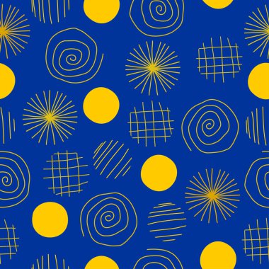 Elle çizilmiş, soyut, pürüzsüz bir desen çiz. Moda illüstrasyonu ve tekstil baskısı için vektör geometrik daireler.