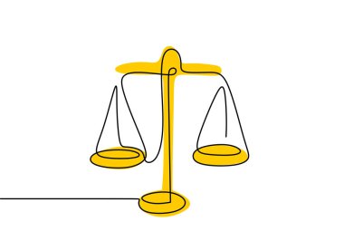 Ağırlık dengesi sembolü. Terazi veya hukuk kimliği bir çizgi çizim stili vektör illüstrasyon