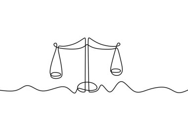 Ağırlık dengesi sembolü. Terazi veya hukuk kimliği bir çizgi çizim stili vektör illüstrasyon