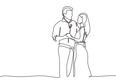 Birbirine aşık romantik çiftlerin kesintisiz çizimleri.