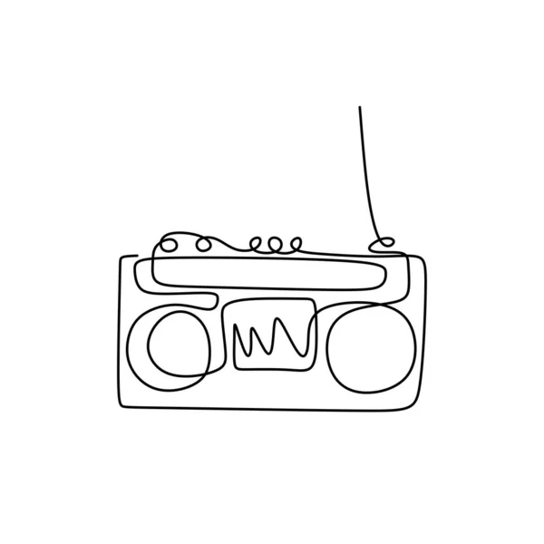 Непрерывный однострочный рисунок старого радиомагнитофона гетто 80-х годов ретро-дизайна. Векторная иллюстрация винтажной темы . — стоковый вектор