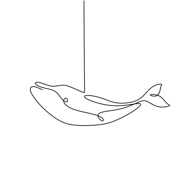 Continuous one line drawing of whale fish minimalism design. Vector animal mammal sea world. — 스톡 벡터