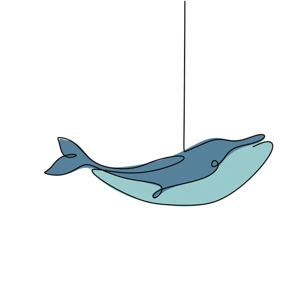 Peixe-baleia um desenho de linha. Grande animal no mar isolado no fundo branco com cores . —  Vetores de Stock