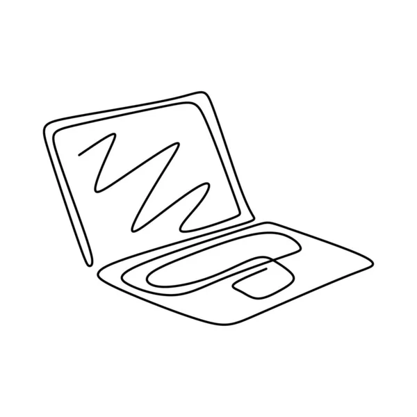 Continuous one line drawing of laptop computer gadget. — 图库矢量图片