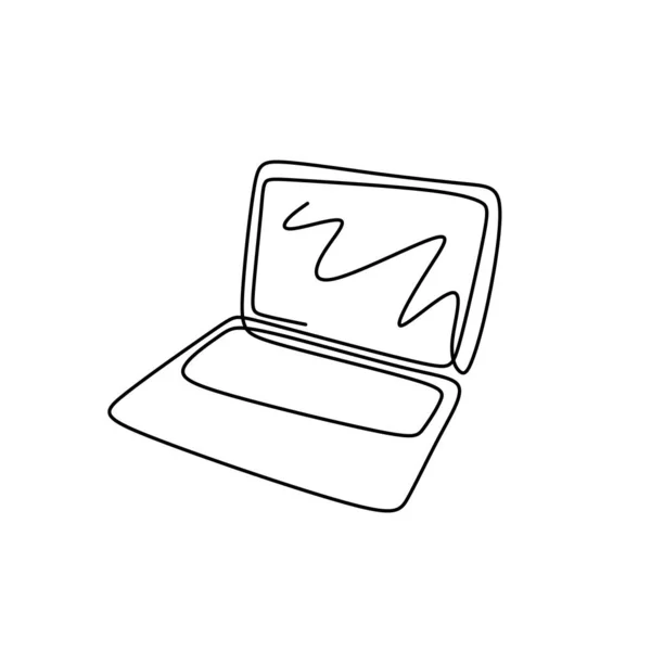 Continuous one line drawing of laptop computer gadget. — 图库矢量图片