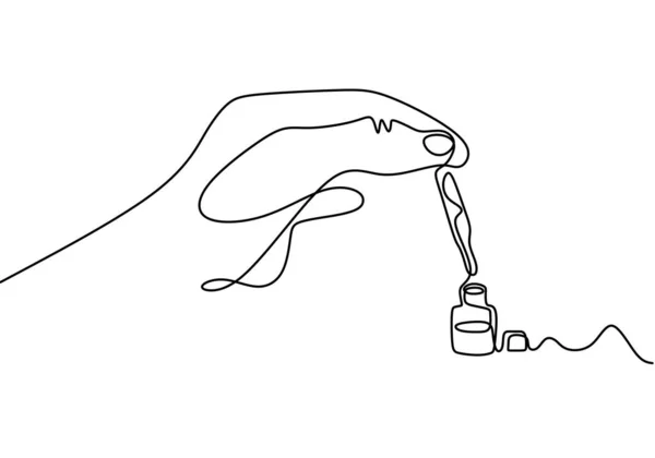 Terus menerus satu baris gambar tangan memegang pipet kaca. Vektor perancangan minimalisme botol minyak esensial . — Stok Ilustrasi Terus menerus satu baris gambar tangan memegang pipet kaca. Vektor perancangan minimalisme botol minyak esensial . - Stok Vektor